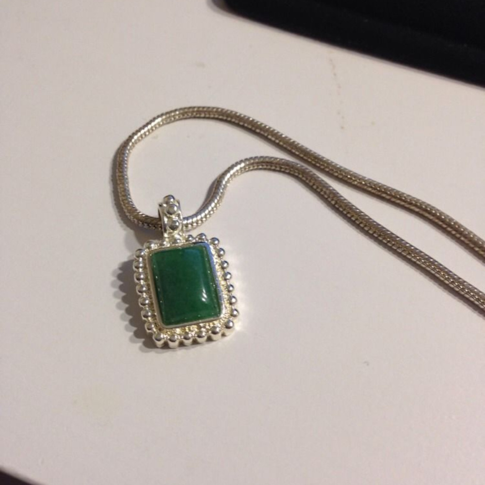 Roman silver necklace with green stone pendant